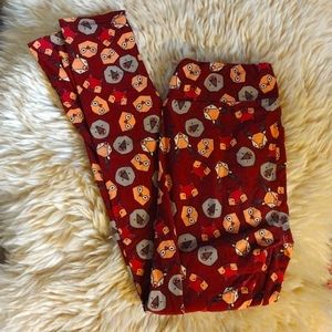 LuLaRoe Burgundy Fox Owl Print Leggings One Size 2-10